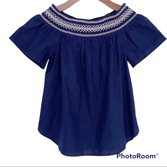 Vineyard Vines Deep Bay Blue Off the Shoulder Embroidered Top size XS - Picture 1 of 7